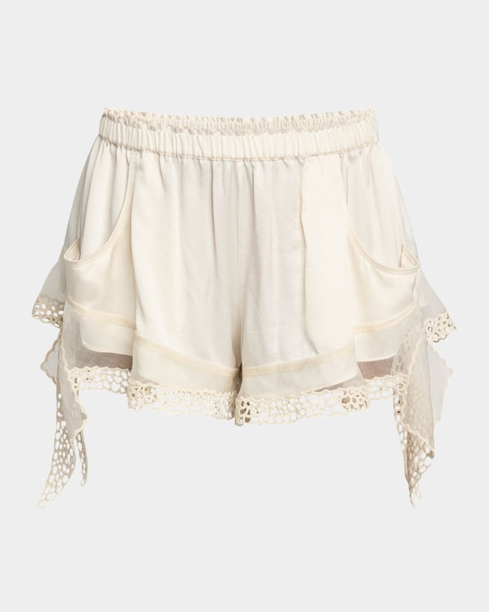 Frilly Embroidered Ruffle Silk Shorts